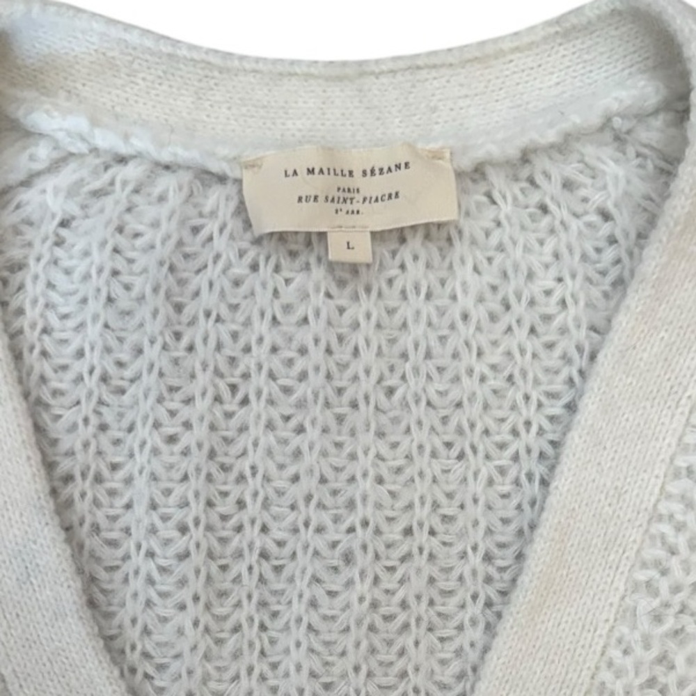 NWOT Sezane Basile Cardigan in White Navy Blue Stripe Size Large - Picture 7 of 10